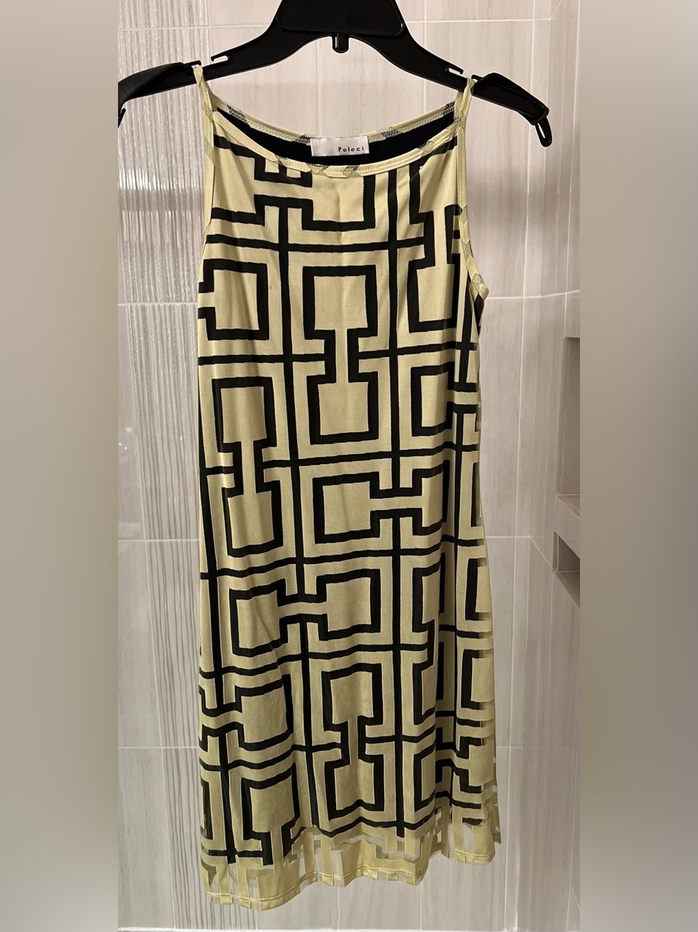 Poleci Geometric Sheer Overlay Tank Dress Black Yellow Size Small